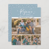 喜ぶ | 4家族写真ブルークリスマス シーズンカード (正面/裏面)