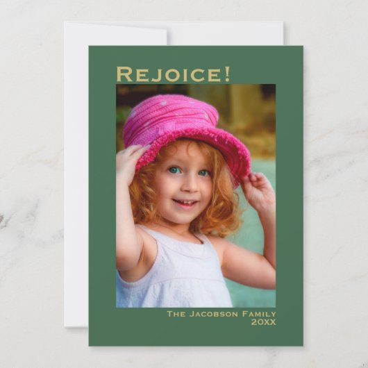 喜べ！ミニマリストのグリーンフォトクリスマス シーズンカード (正面)