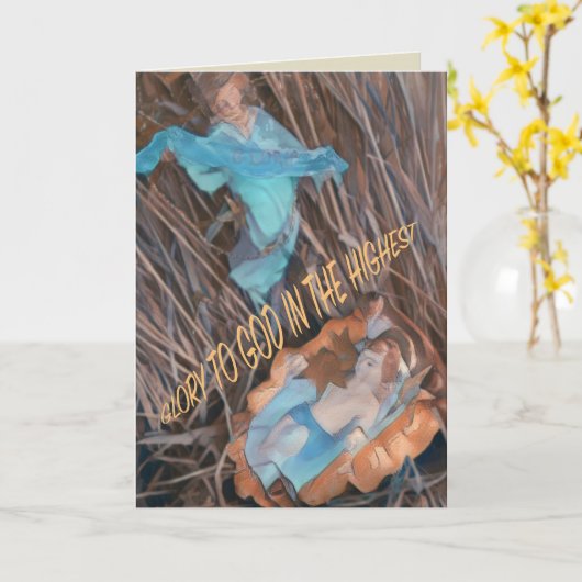 喜べ、救世主は天使と共に生まれた、イエス・キリスト カード (黄色い花)