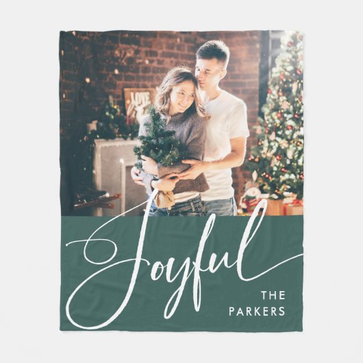 喜んで |スクリプエレガントトとフォトクリスマス フリースブランケット (正面)