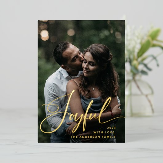 喜んで |スクリプエレガントトとフォトクリスマス 箔シーズンカード (立ち正面)