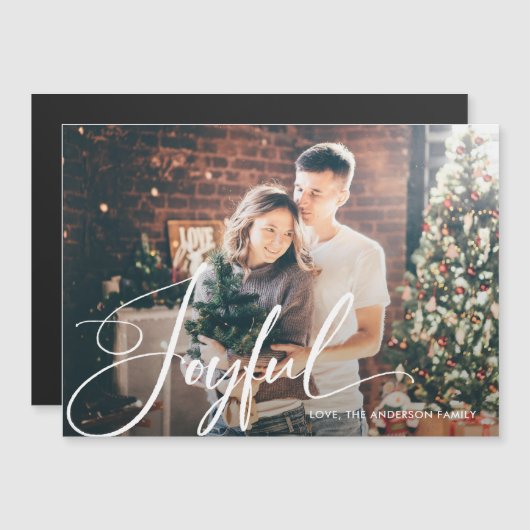 喜んで |スクリプトエレガントとフォト磁気カード マグネット招待状 (正面/裏面)