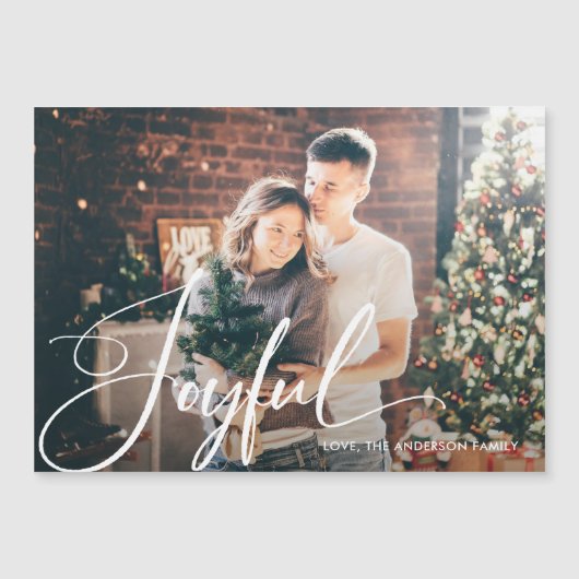 喜んで |スクリプトエレガントとフォト磁気カード マグネット招待状 (正面)