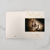 喜んで |メリークリスマス |家族の写真金ゴールド 箔グリーティングカード (外側レイダウン)