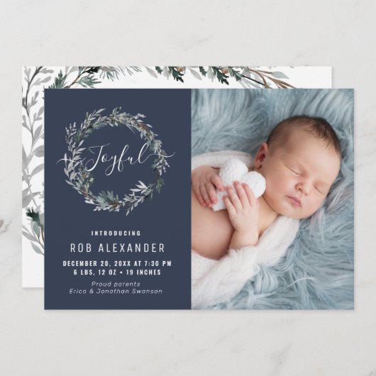 喜んで | 冬のリース休暇の誕生の発表 シーズンカード (正面/裏面)