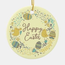 喜カラフルびの雛の卵と挨拶リース セラミックオーナメント