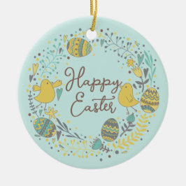 喜カラフルびの雛の卵と挨拶リース セラミックオーナメント