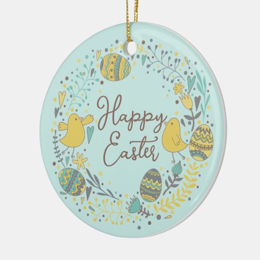喜カラフルびの雛の卵と挨拶リース セラミックオーナメント (左)