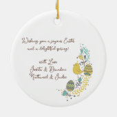 喜カラフルびの雛の卵と挨拶リース セラミックオーナメント (裏面)