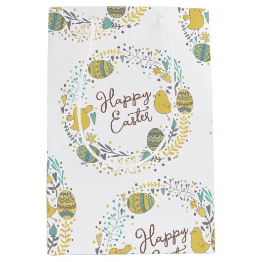 喜カラフルびの雛の卵と挨拶リース ミディアムペーパーバッグ (正面)