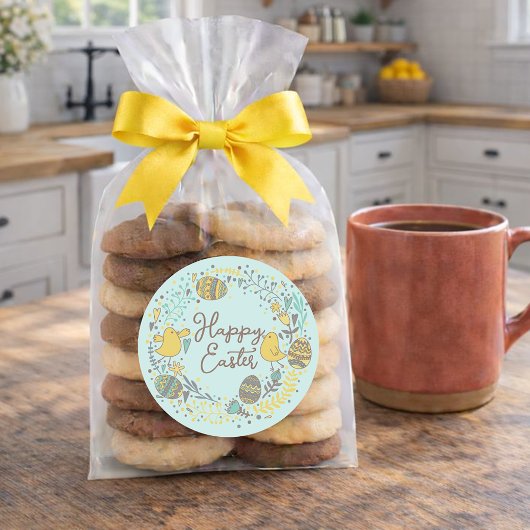 喜カラフルびの雛の卵と挨拶リース ラウンドシール