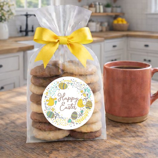 喜カラフルびの雛の卵と挨拶リース ラウンドシール