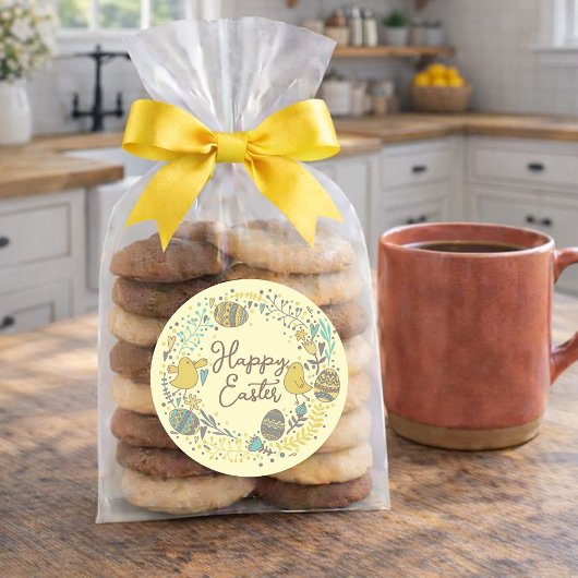 喜カラフルびの雛の卵と挨拶リース ラウンドシール