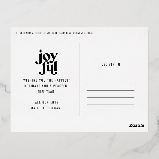 喜モダンび3枚フォトフォイルの休日はがき 箔シーズンポストカード (裏面)