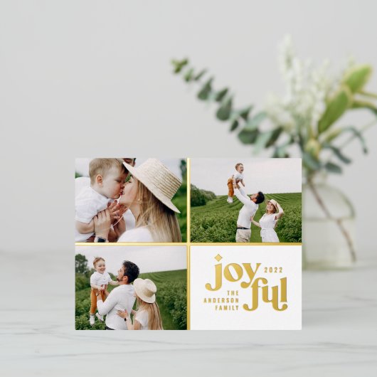 喜モダンび3枚フォトフォイルの休日はがき 箔シーズンポストカード (立ち正面)