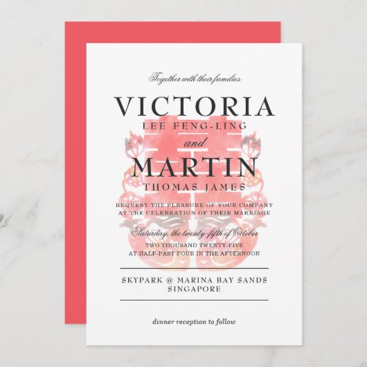 喜上喜&鸳鸯 中式婚礼 招待状 (正面/裏面)