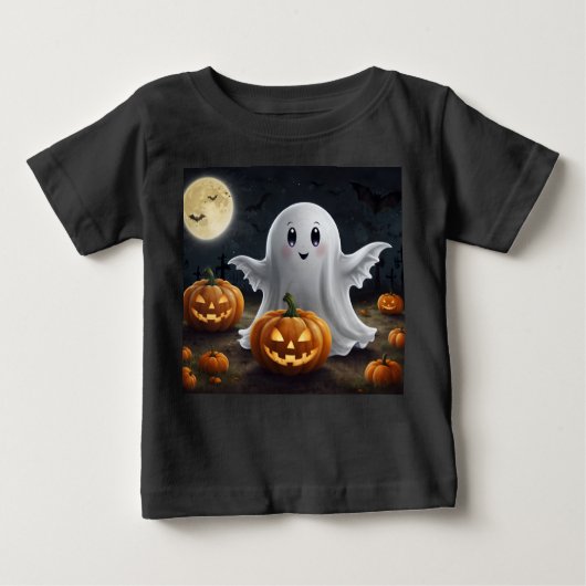 喜不気味び：ゴーストハロウィーンおもしろい ベビーTシャツ (正面)