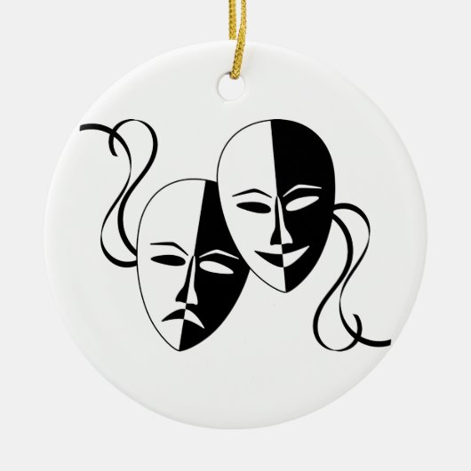 喜劇および悲劇の劇場のマスクか顔 セラミックオーナメント (正面)