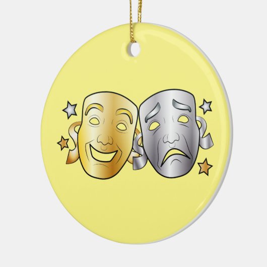 喜劇および悲劇の様式化された戯曲マスク セラミックオーナメント (左)