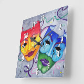 喜劇および悲劇の正方形の柱時計 スクエア壁時計 (傾斜)