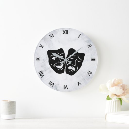 喜劇と悲劇の劇場仮面の数字 ラージ壁時計 (ホーム)