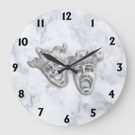 喜劇と悲劇の劇場面白大理石 ラージ壁時計 (正面)