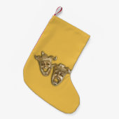 喜劇と悲劇の演劇マスク金ゴールド スモールクリスマスストッキング (正面 (吊り時))