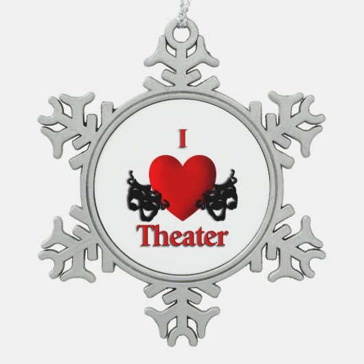 喜劇と悲劇の演劇マスク スノーフレークピューターオーナメント (正面)