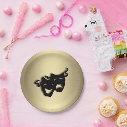 喜劇と悲劇の演劇金ゴールド ペーパープレート (パーティー)