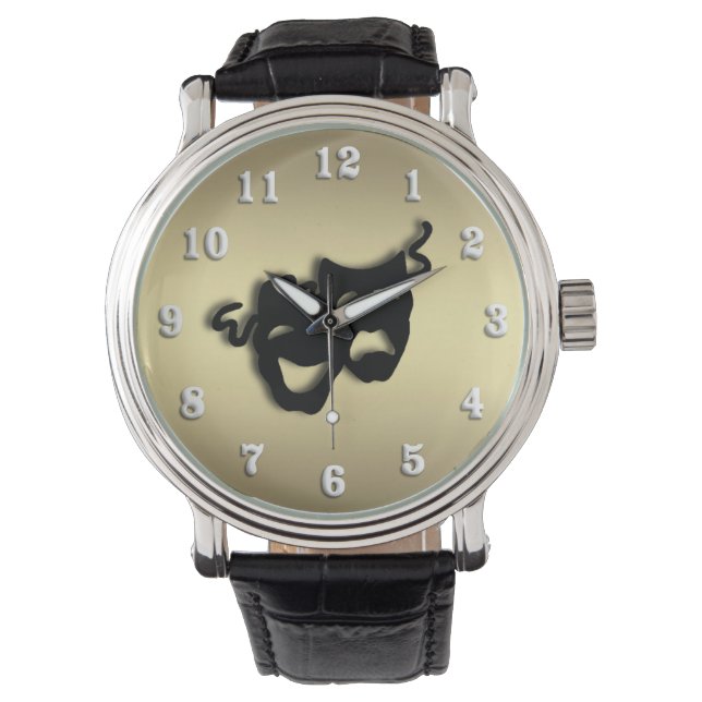 喜劇と悲劇の演劇金ゴールド 腕時計 (正面)