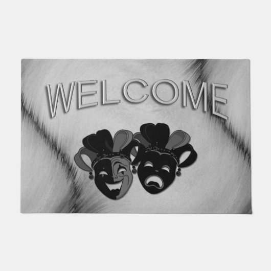 喜劇と悲劇シアタージェスターマスクシルバー ドアマット (正面)