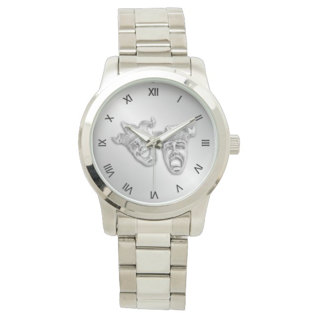 喜劇と悲劇シルバーシアターローマ数字 腕時計 (正面)