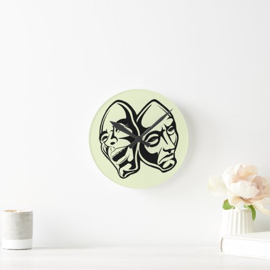 喜劇の悲劇のマスクはまだライフアートを装った ラウンド壁時計 (ホーム)
