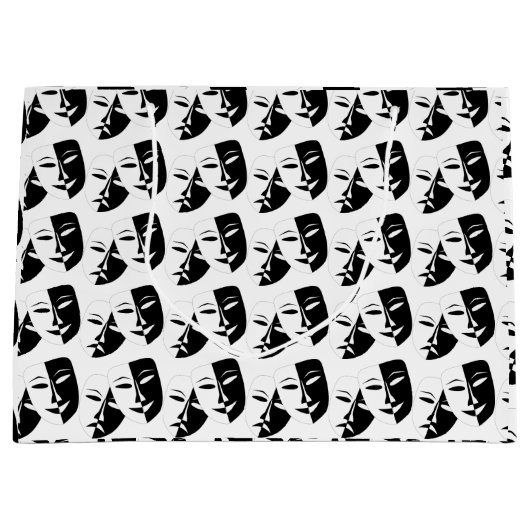 喜劇の悲劇の白黒シアターマスク大 ラージペーパーバッグ (正面)