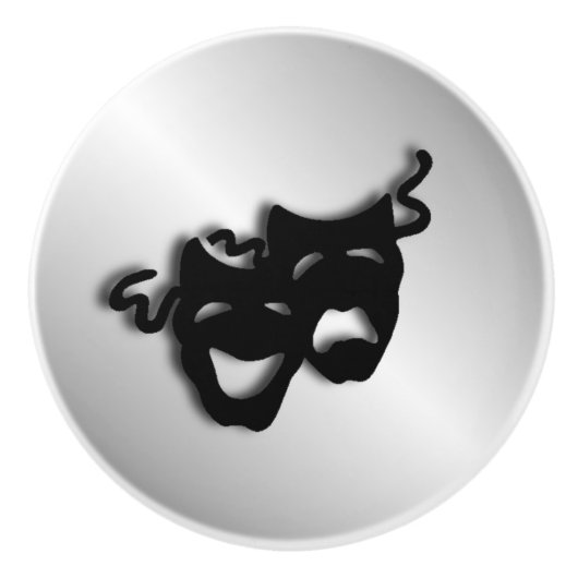 喜劇の悲劇の銀の劇場のマスク セラミックノブ (正面)