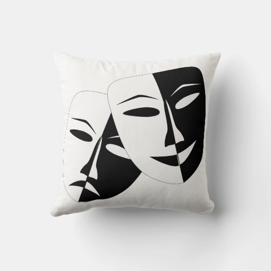 喜劇の悲劇の黒と白の劇場用マスク クッション (裏面)