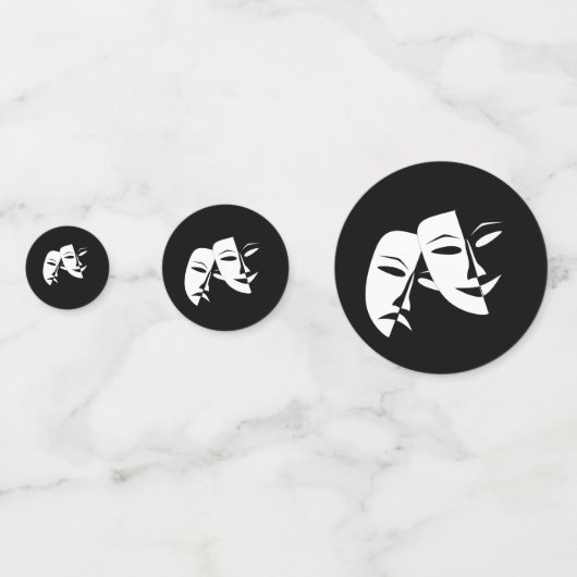 喜劇の悲劇の黒と白の劇場用マスク コンフェッティ (正面)