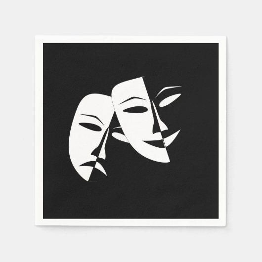 喜劇の悲劇の黒と白の劇場用マスク スタンダードカクテルナプキン (正面)
