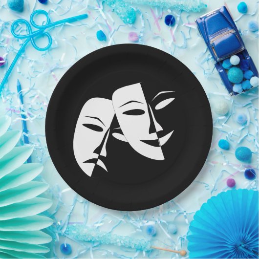 喜劇の悲劇の黒と白の劇場用マスク ペーパープレート (パーティー)