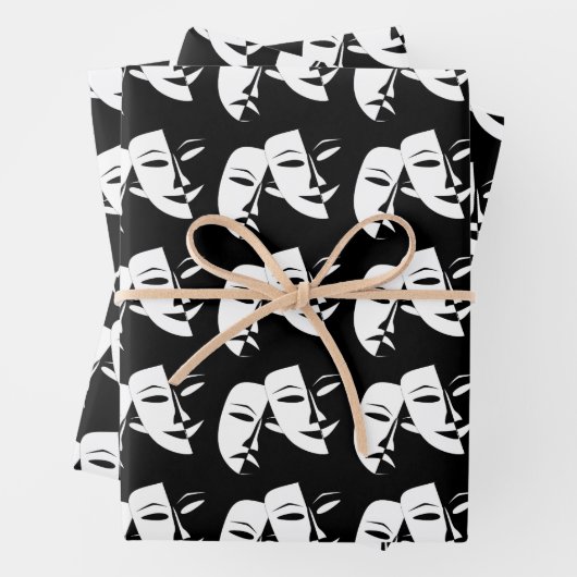 喜劇の悲劇の黒と白の劇場用マスク ラッピングペーパーシート (インサイチュ)