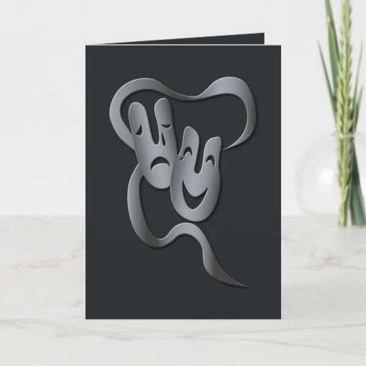 喜劇の悲劇シアターマスクグレー/ブラックグリーティング カード (正面)