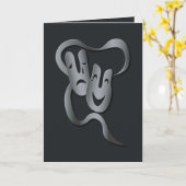 喜劇の悲劇シアターマスクグレー/ブラックグリーティング カード (黄色い花)