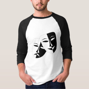 喜劇の悲劇ブラック&ホワイトシアターマスクT志 Tシャツ