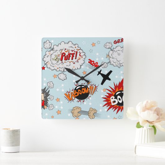 喜劇的なスタイルの英雄のデザイン スクエア壁時計 (ホーム)