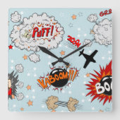 喜劇的なスタイルの英雄のデザイン スクエア壁時計 (正面)