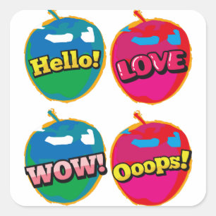 喜劇的なワウこんにちは愛ピンクのAppleのポップアート スクエアシール