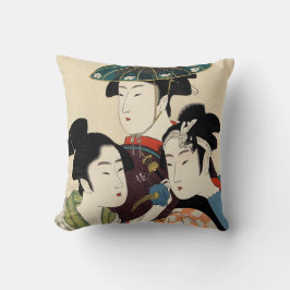 喜多川歌麿画の3人の若い男女 クッション