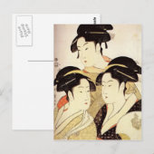 喜多川歌麿:現在の美しい三つ ポストカード (正面/裏面)