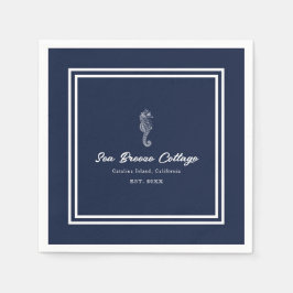 喜航海のび：青と白のシーホース スタンダードカクテルナプキン