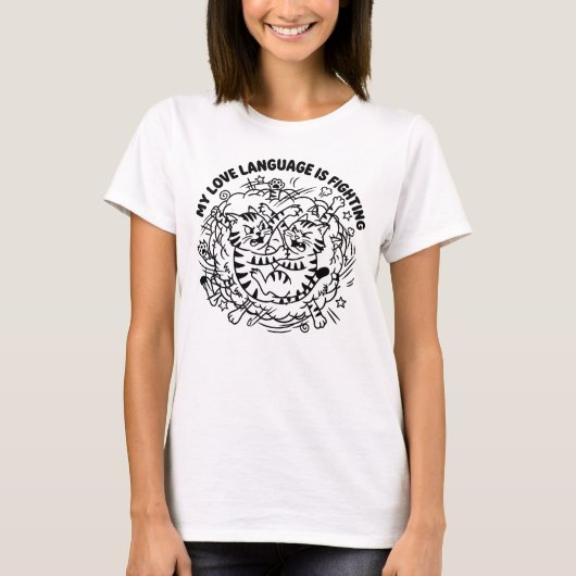 喧嘩が愛情表現 - 面白い喧嘩猫 Tシャツ (正面)